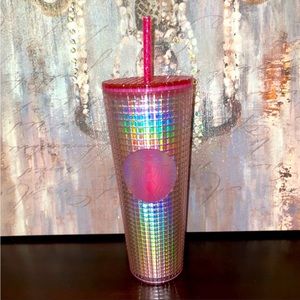Starbucks 2023 Iridescent Pink Silver ‘Bubblegum Grid’ Cold Cup Tumbler